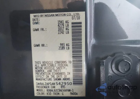 2010 Nissan Altima 2.5 S from USA, damaged, VIN 1N4AL2AP1AN542950